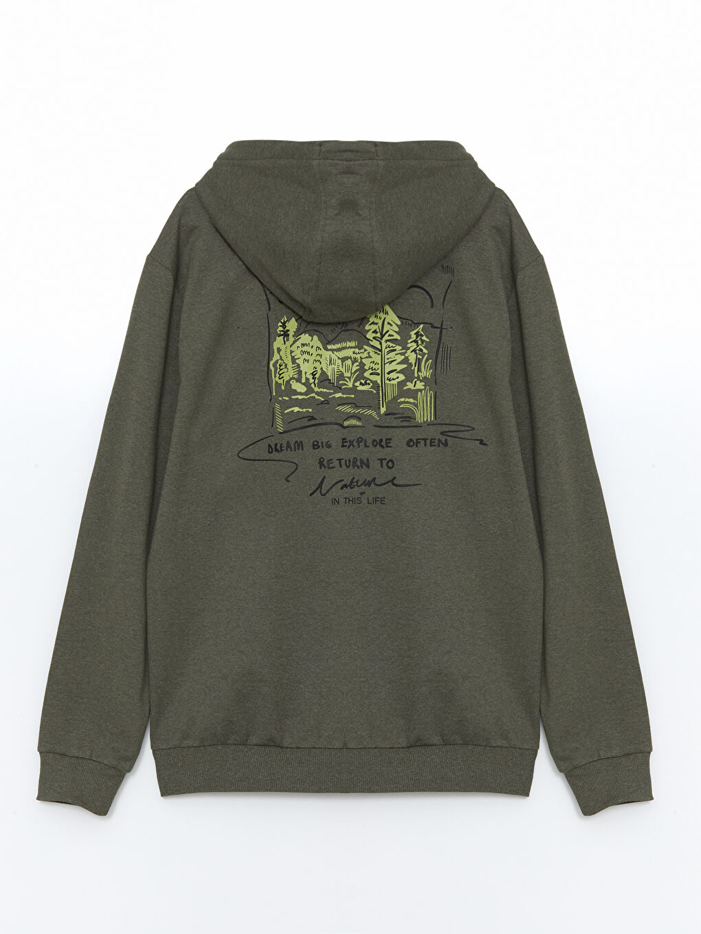 LCW ECO Haki Kapüşonlu Uzun Kollu Erkek Fermuarlı Sweatshirt - 5