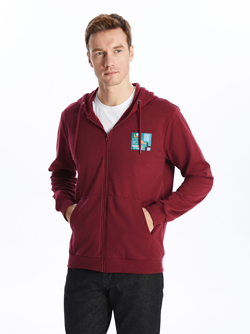 LCW ECO Bordo Uzun Kollu Baskılı Erkek Hoodie