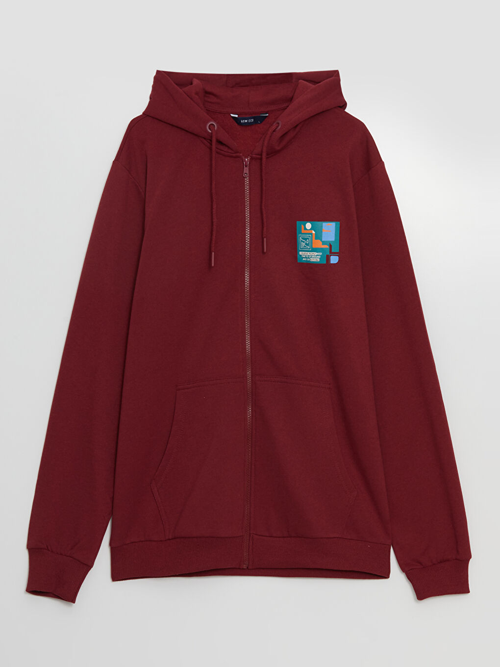 LCW ECO Bordo Uzun Kollu Baskılı Erkek Hoodie - 4