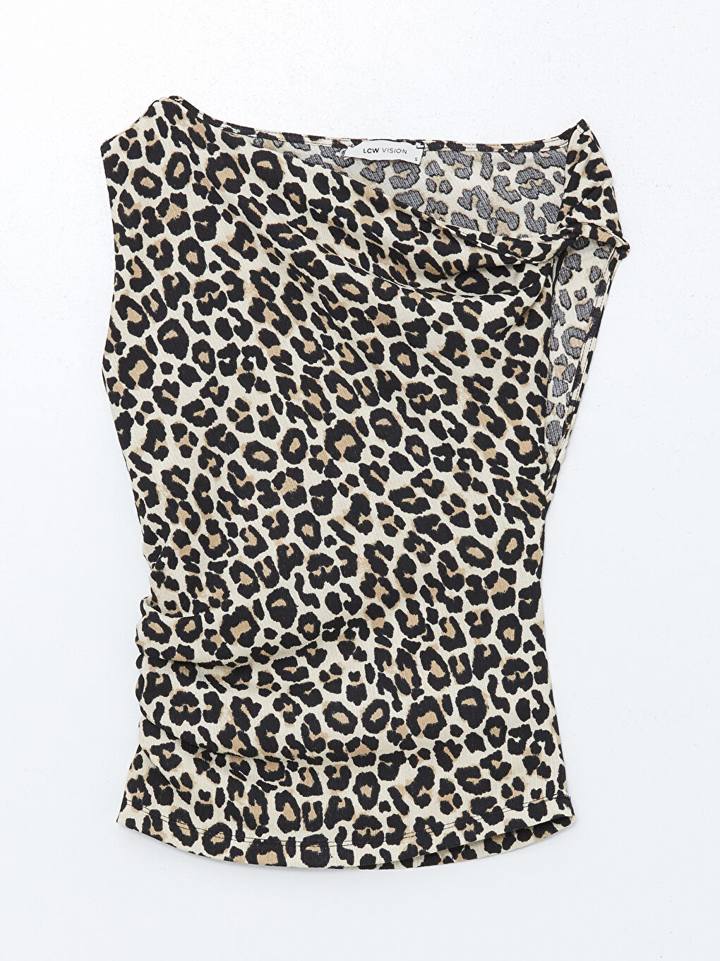 Ekru Dökümlü Yaka Leopar Desenli Kadın Bluz-4