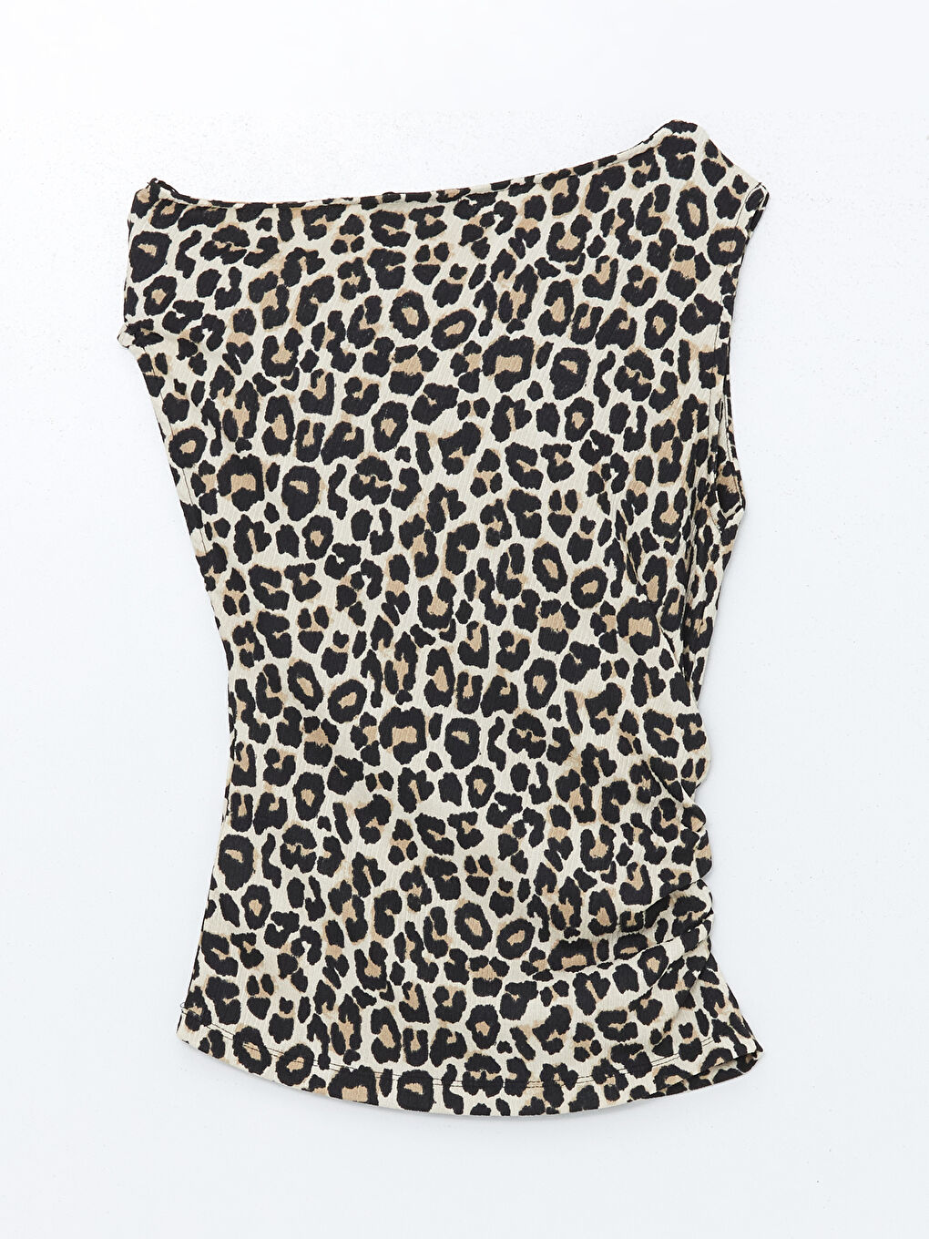 Ekru Dökümlü Yaka Leopar Desenli Kadın Bluz-5