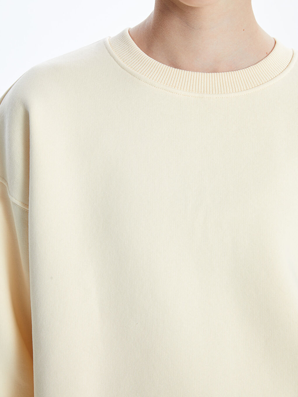 Bej Bisiklet Yaka Oversize Kadın Kalın Sweatshirt-2