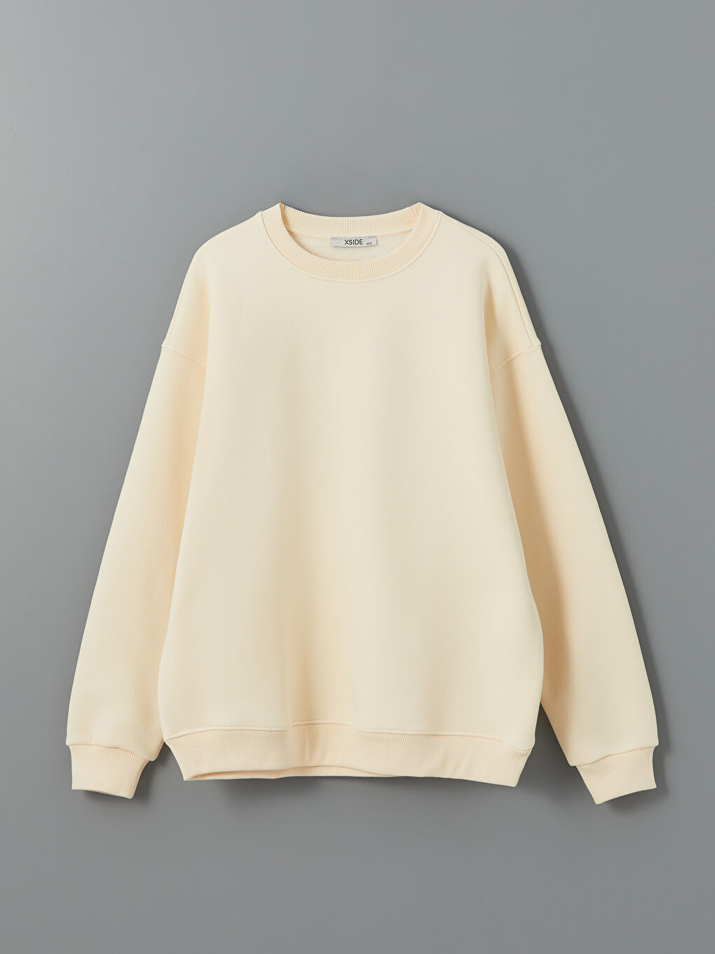 Bej Bisiklet Yaka Oversize Kadın Kalın Sweatshirt-4