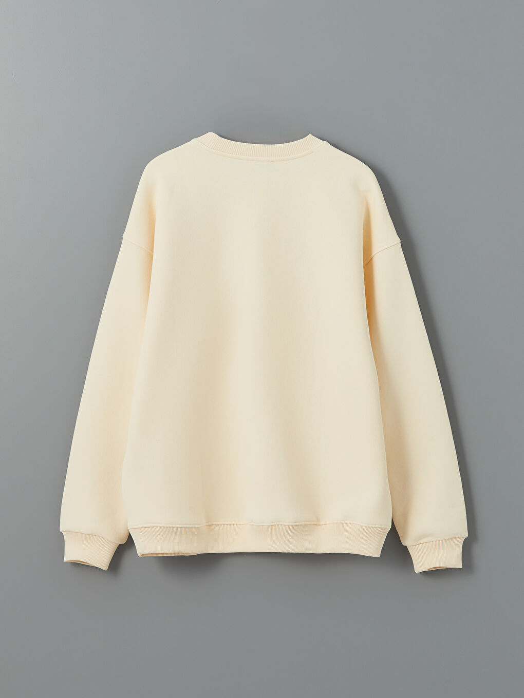 Bej Bisiklet Yaka Oversize Kadın Kalın Sweatshirt-5