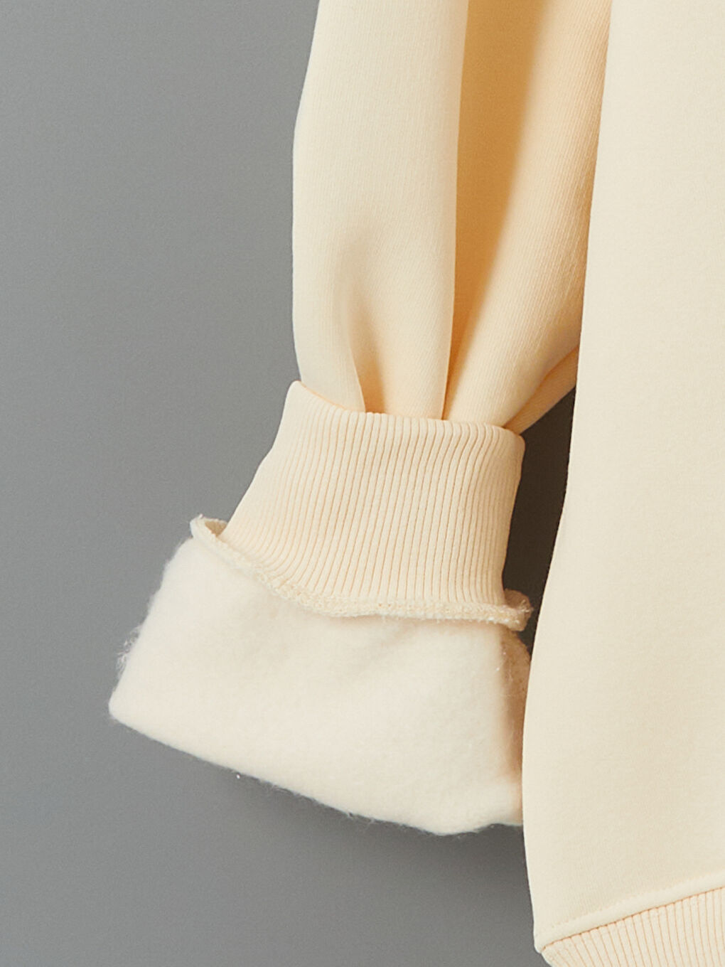 Bej Bisiklet Yaka Oversize Kadın Kalın Sweatshirt-6