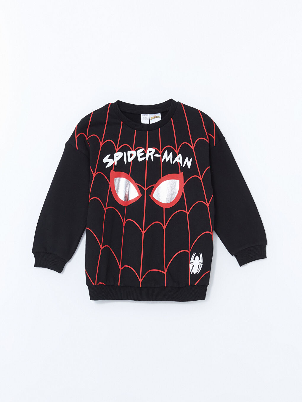 LCW Kids Siyah Bisiklet Yaka Spiderman Baskılı Erkek Çocuk Sweatshirt