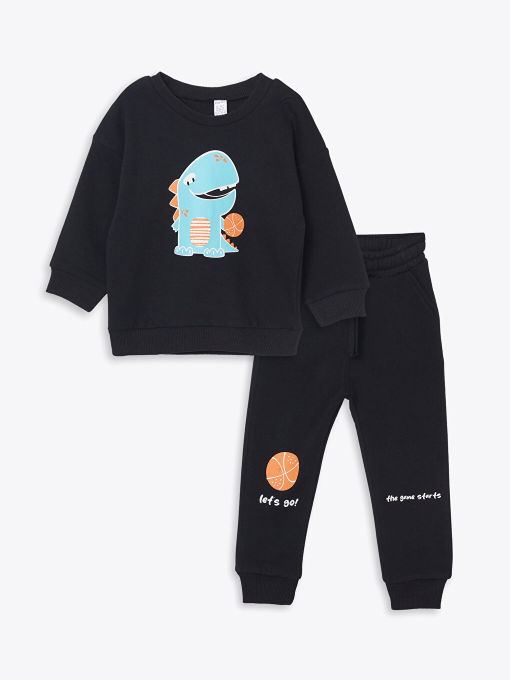 LCW ECO Yeni Siyah Bisiklet Yaka Baskılı Erkek Bebek Sweatshirt ve Eşofman Alt 2'li Takım