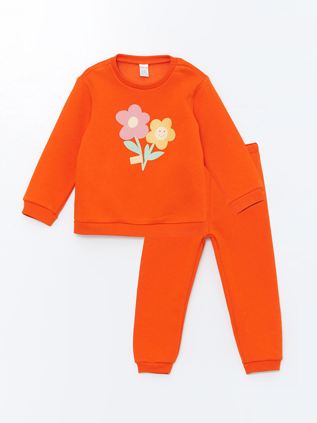 LCW baby Turuncu Bisiklet Yaka Baskılı Kız Bebek Sweatshirt ve Eşofman Alt 2'li Takım