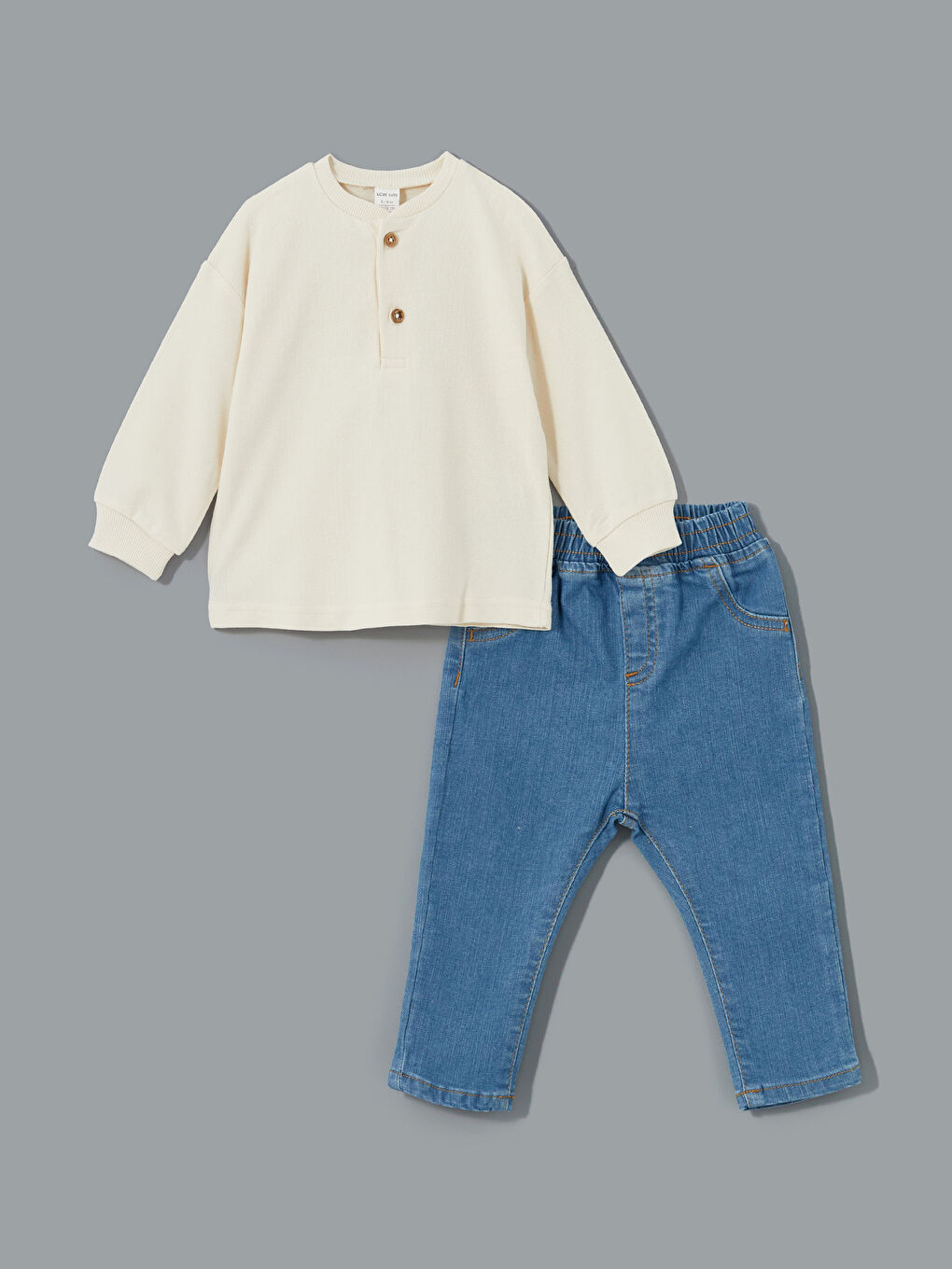 LCW baby Ekru Bisiklet Yaka Basic Erkek Bebek Sweatshirt ve Pantolon 2'li