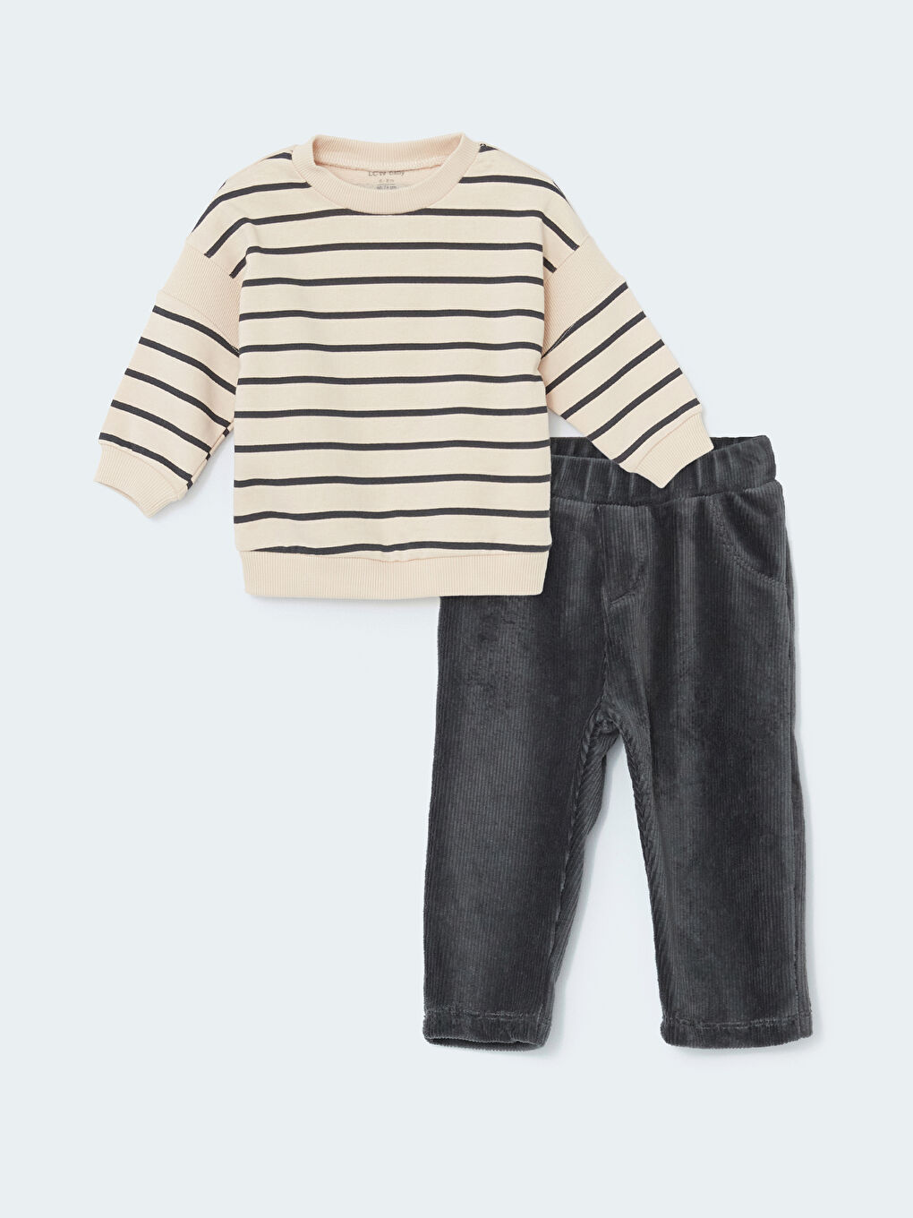 LCW baby Crew Neck Striped Baby Boys' Sweatshirt and Tracksuit Bottom 2 Pack -W4KD37Z1-LFC