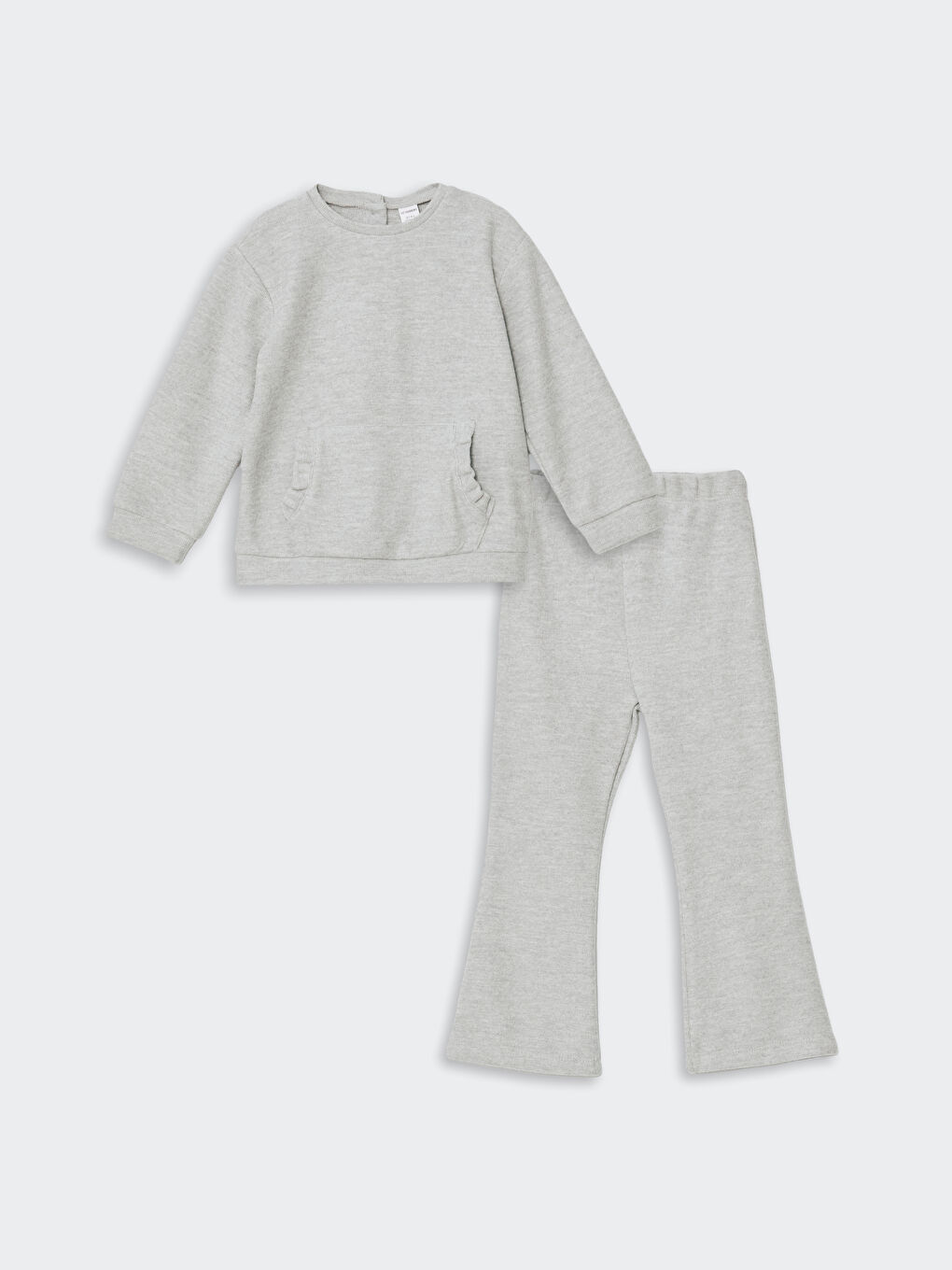 LCW Kids Gri Melanj Bisiklet Yaka Basic Uzun Kollu Kız Çocuk Sweatshirt ve Tayt 2'li Takım