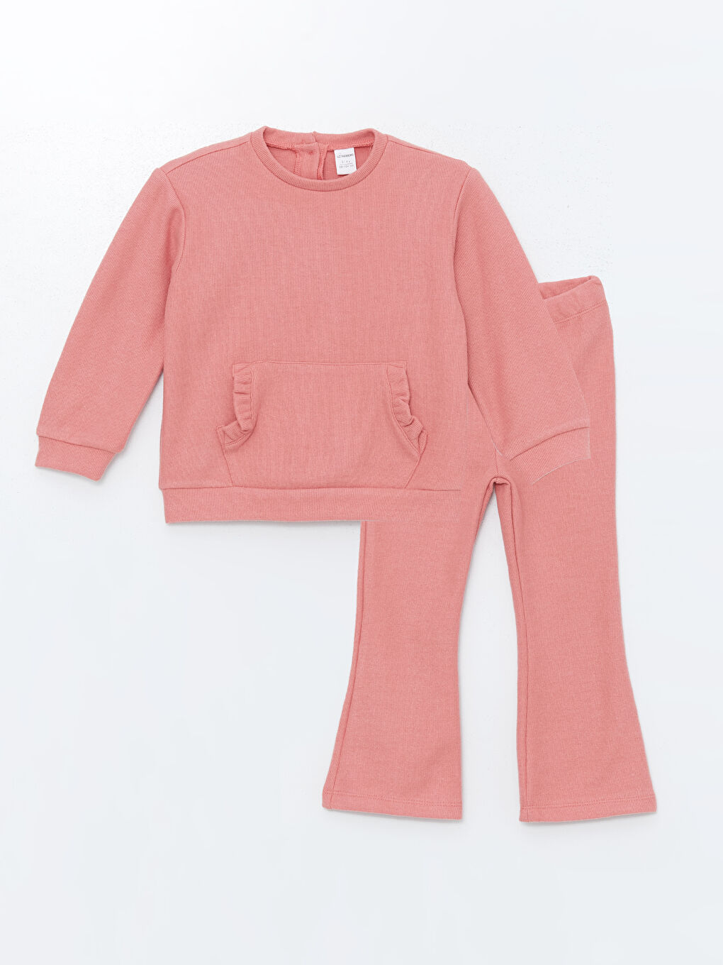 LCW Kids Mat Pembe Bisiklet Yaka Basic Uzun Kollu Kız Çocuk Sweatshirt ve Tayt 2'li Takım