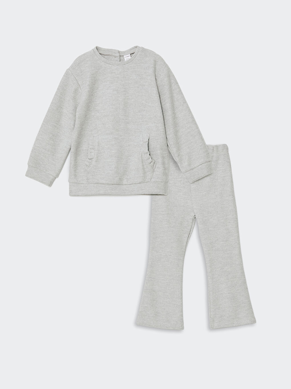 Gri Bisiklet Yaka Basic Kız Çocuk Sweatshirt ve Tayt 2'li