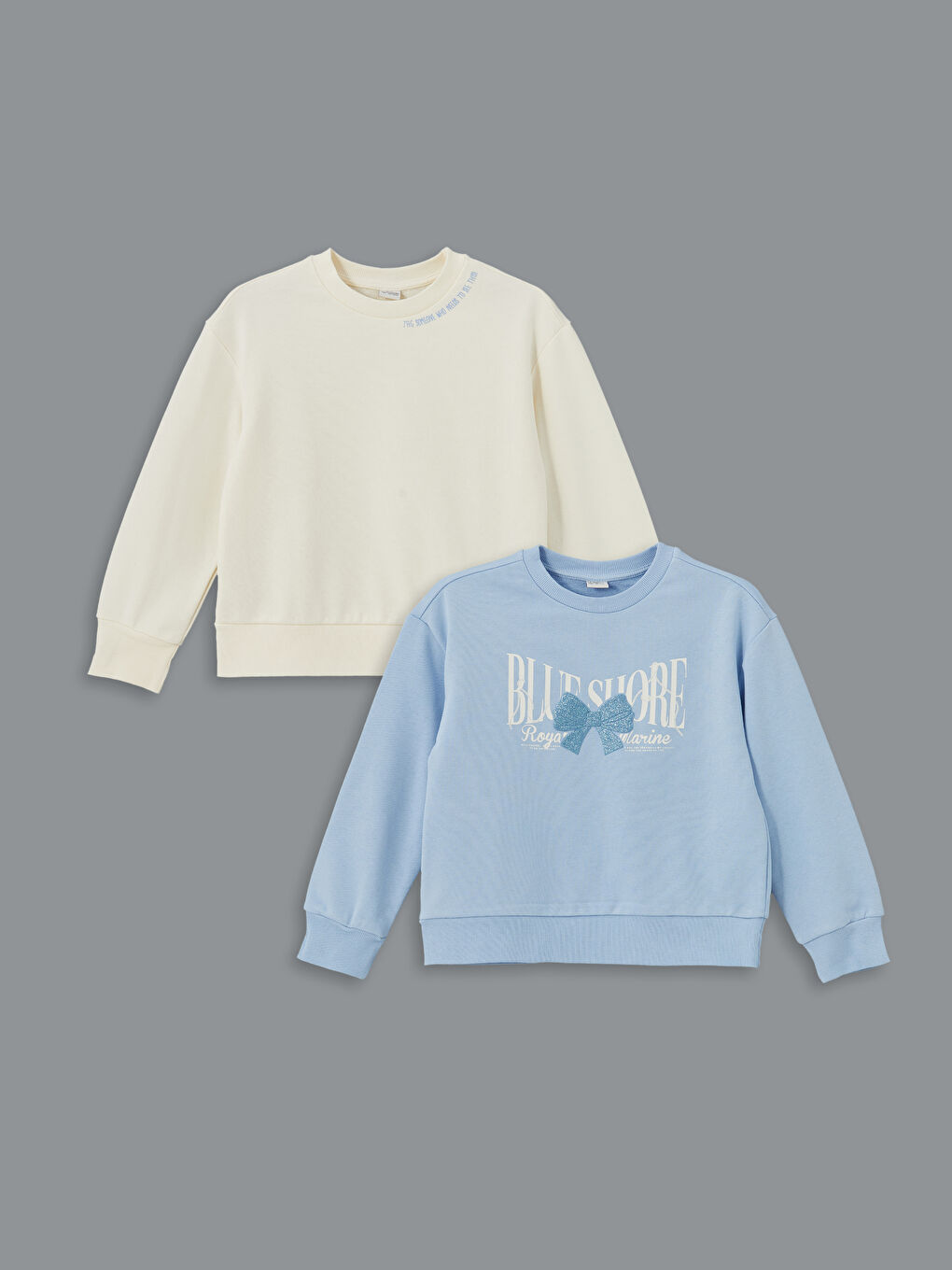 LCW Kids Açık Mavi Bisiklet Yaka Kız Çocuk Sweatshirt 2'li