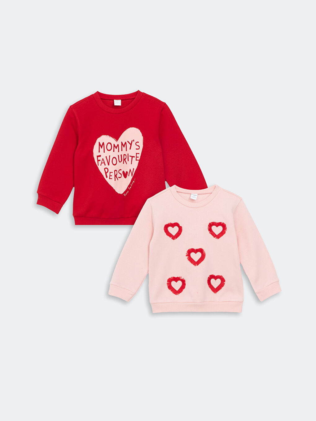 LCW Kids Pembe Bisiklet Yaka Uzun Kollu Baskılı Kız Çocuk Sweatshirt 2'li