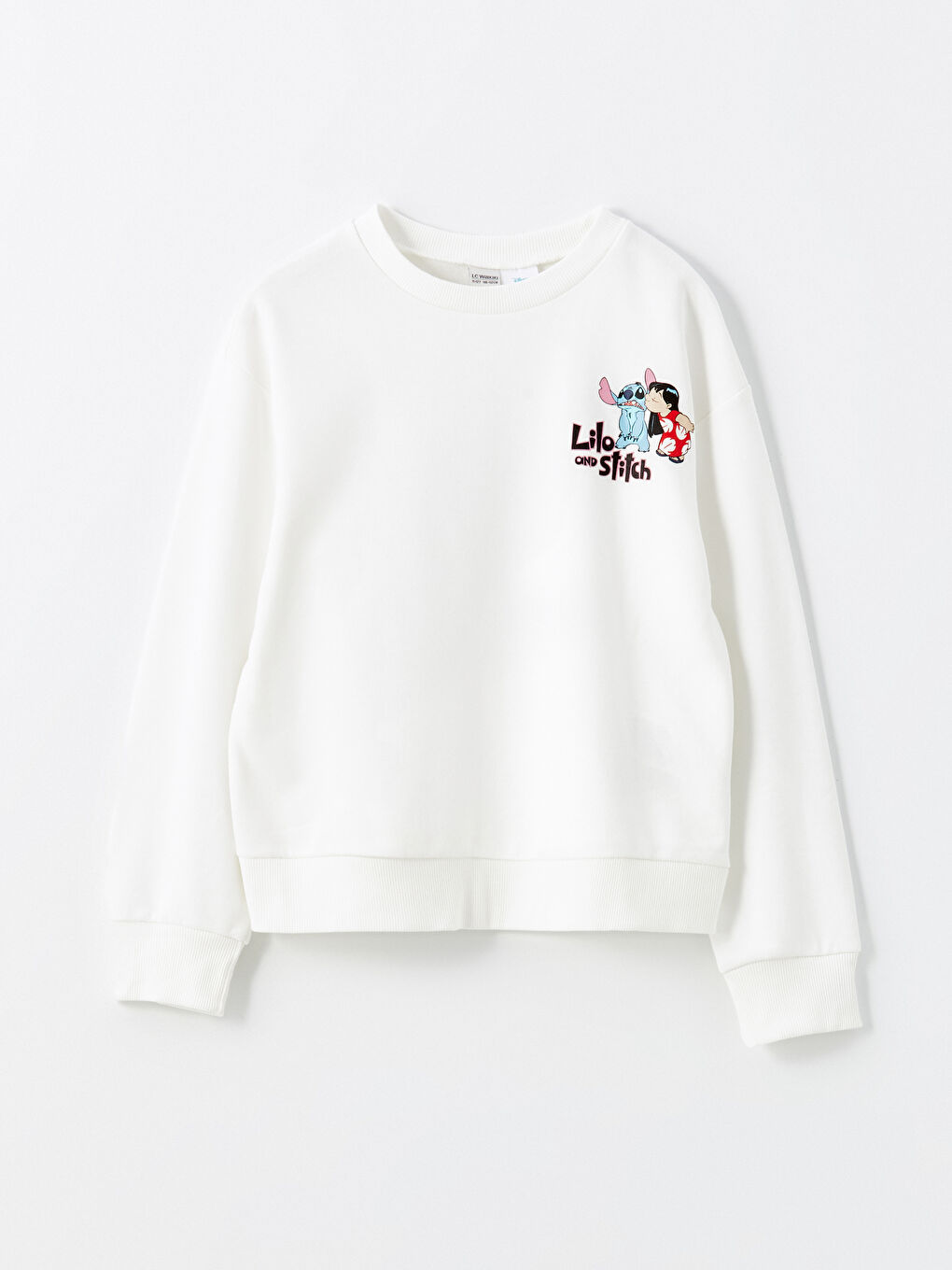 LCW Kids Krem Rengi Lilo ve Stitch Baskılı Uzun Kollu Kız Çocuk Sweatshirt ve Tayt - 1