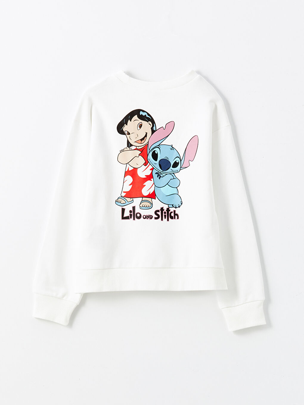 LCW Kids Krem Rengi Lilo ve Stitch Baskılı Uzun Kollu Kız Çocuk Sweatshirt ve Tayt - 3