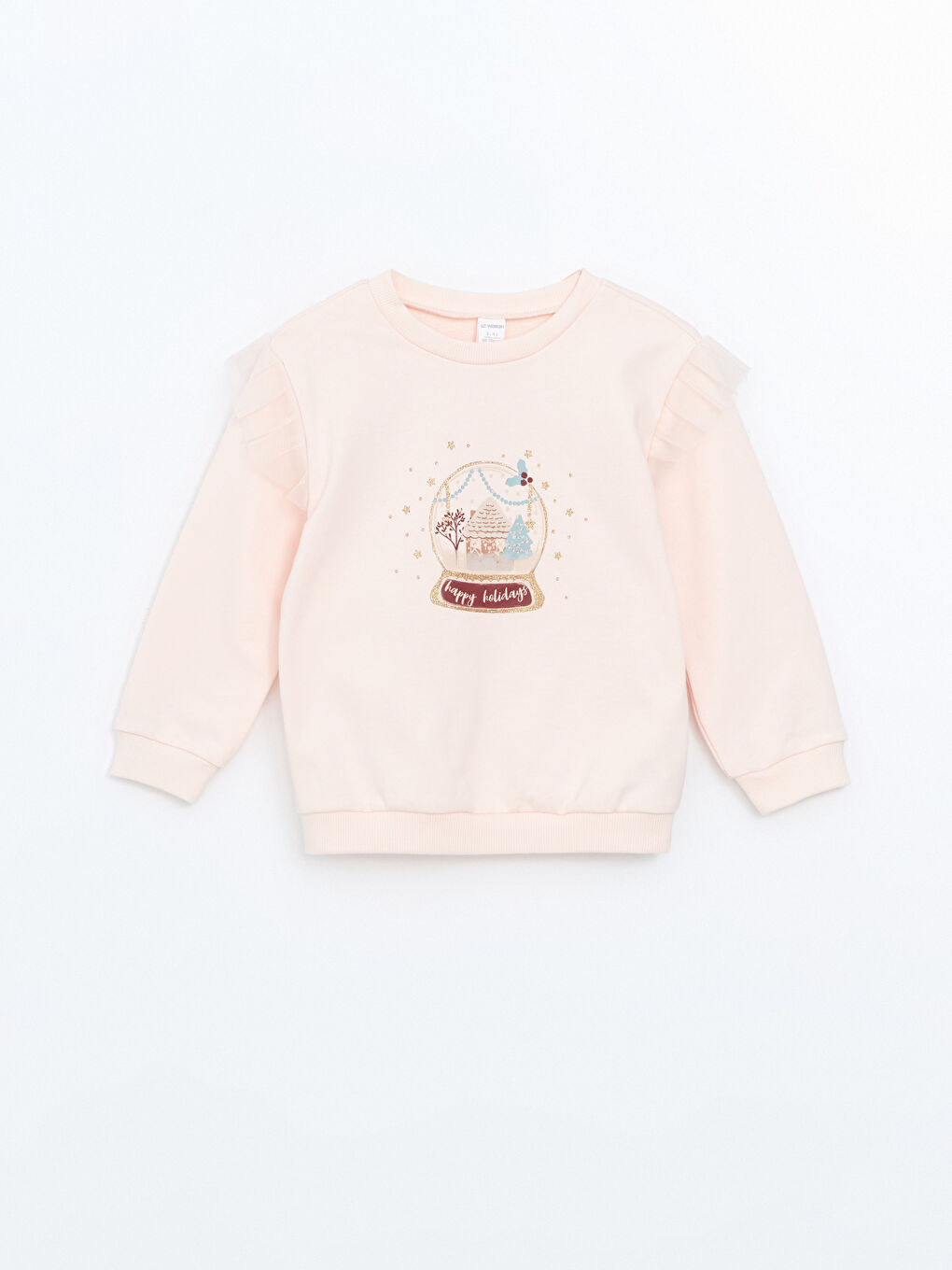 LCW Kids Açık Pembe Bisiklet Yaka Uzun Kollu Baskılı Kız Çocuk Sweatshirt 2'li - 1