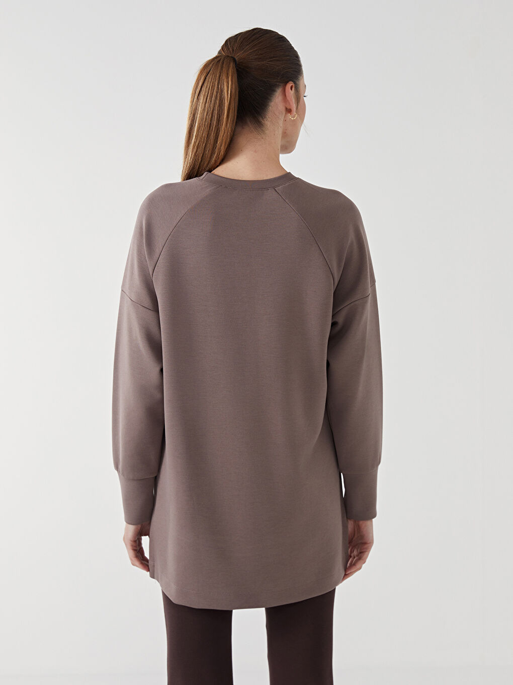 LCW Modest Açık Kahverengi Bisiklet Yaka Oversize Kadın Sweatshirt Tunik - 3