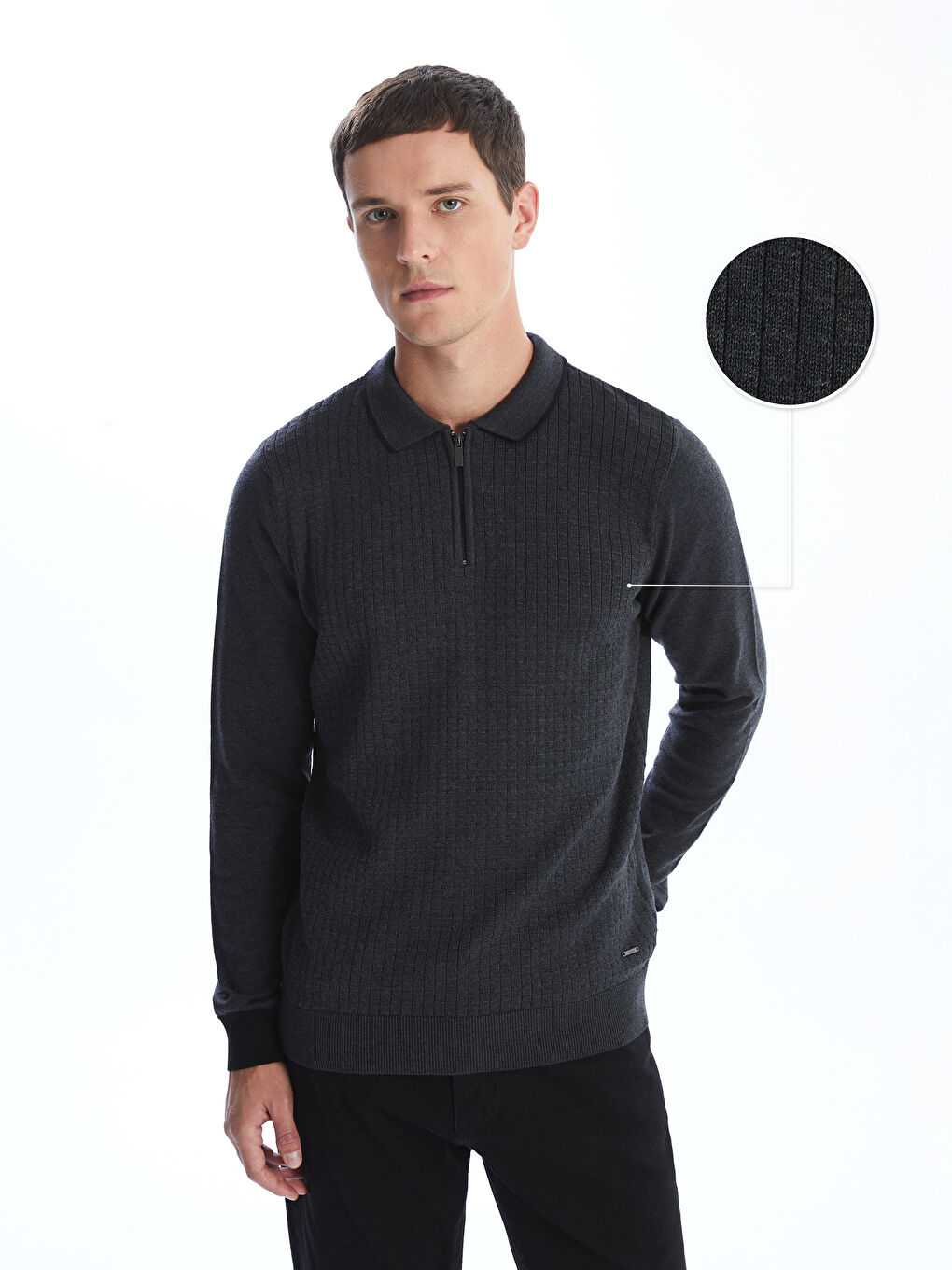 Antrasit Polo Yaka Uzun Kollu Erkek Triko Kazak