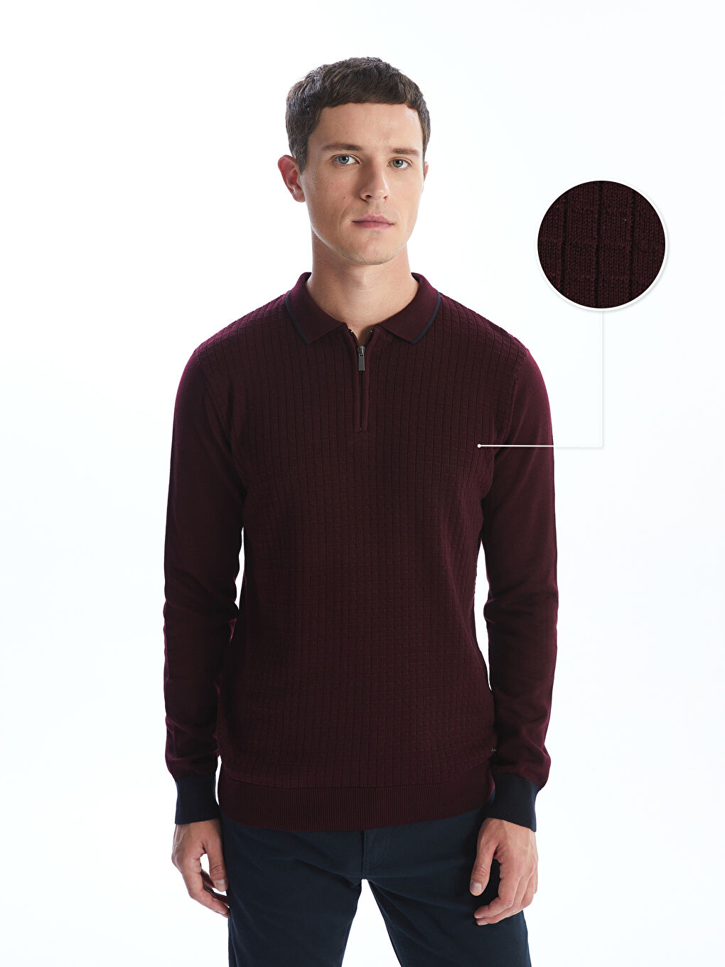 Bordo Polo Yaka Uzun Kollu Erkek Triko Kazak