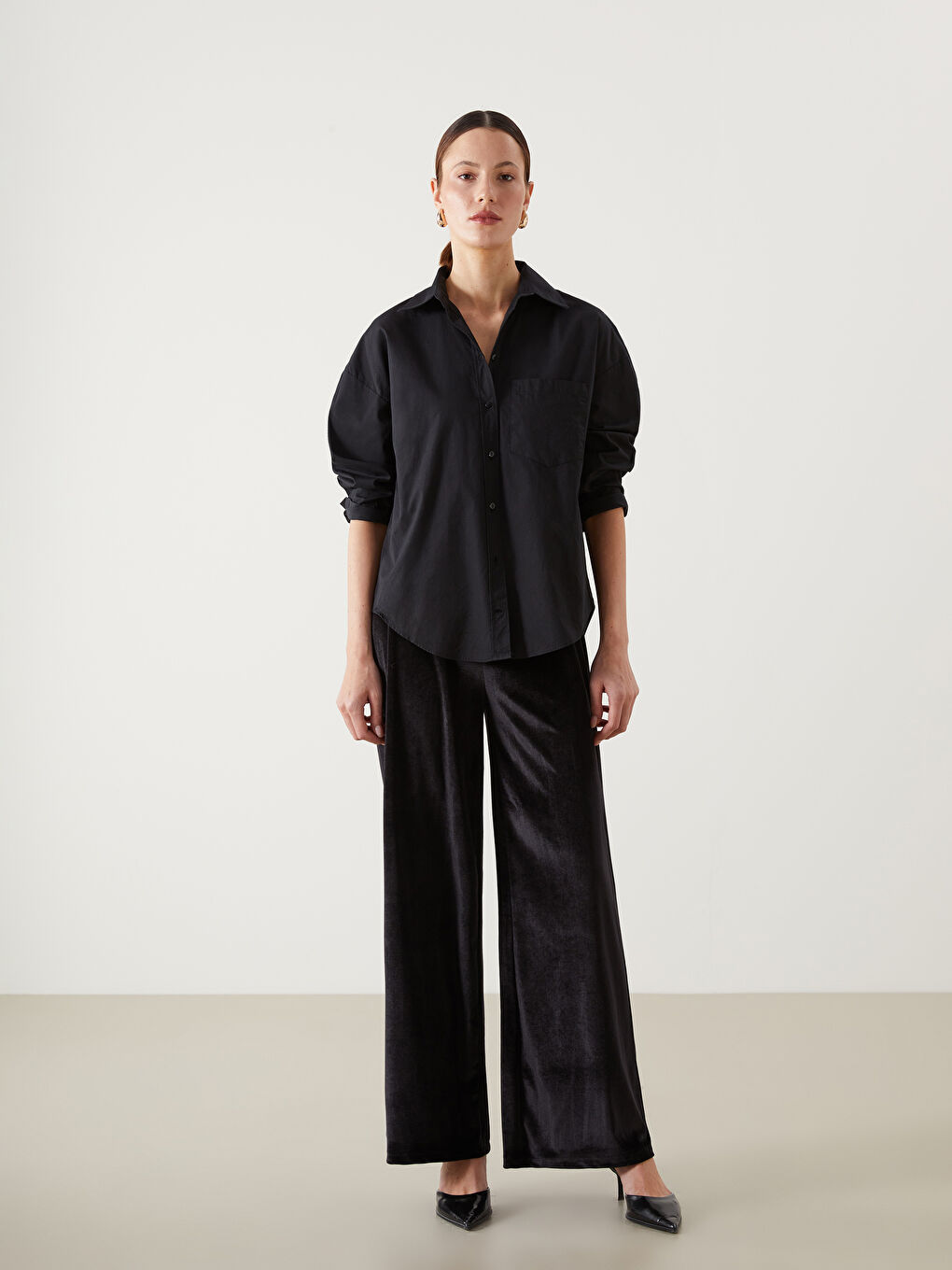 Antrasit Poplin Kadın Gömlek-1