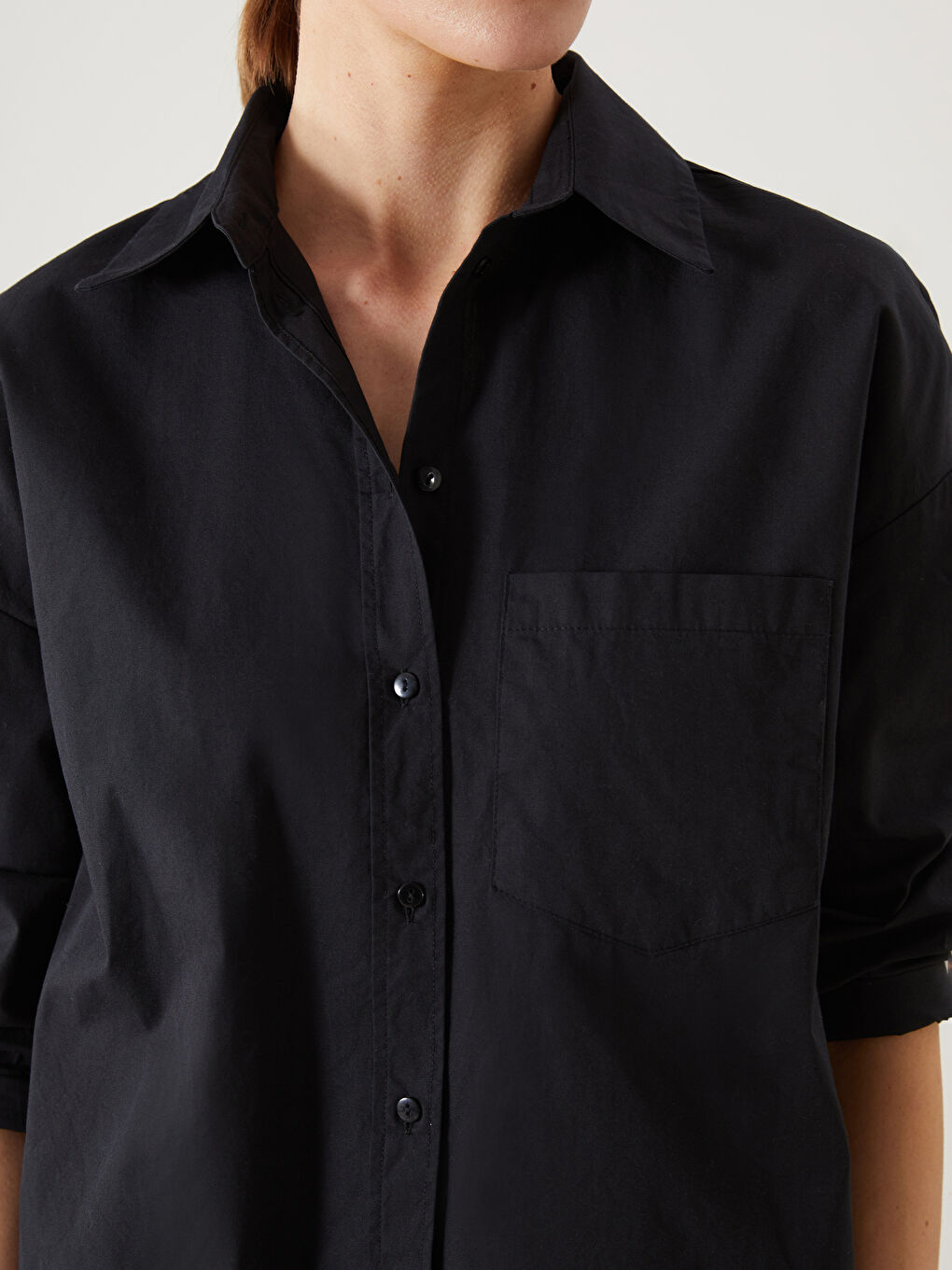 Antrasit Poplin Kadın Gömlek-2