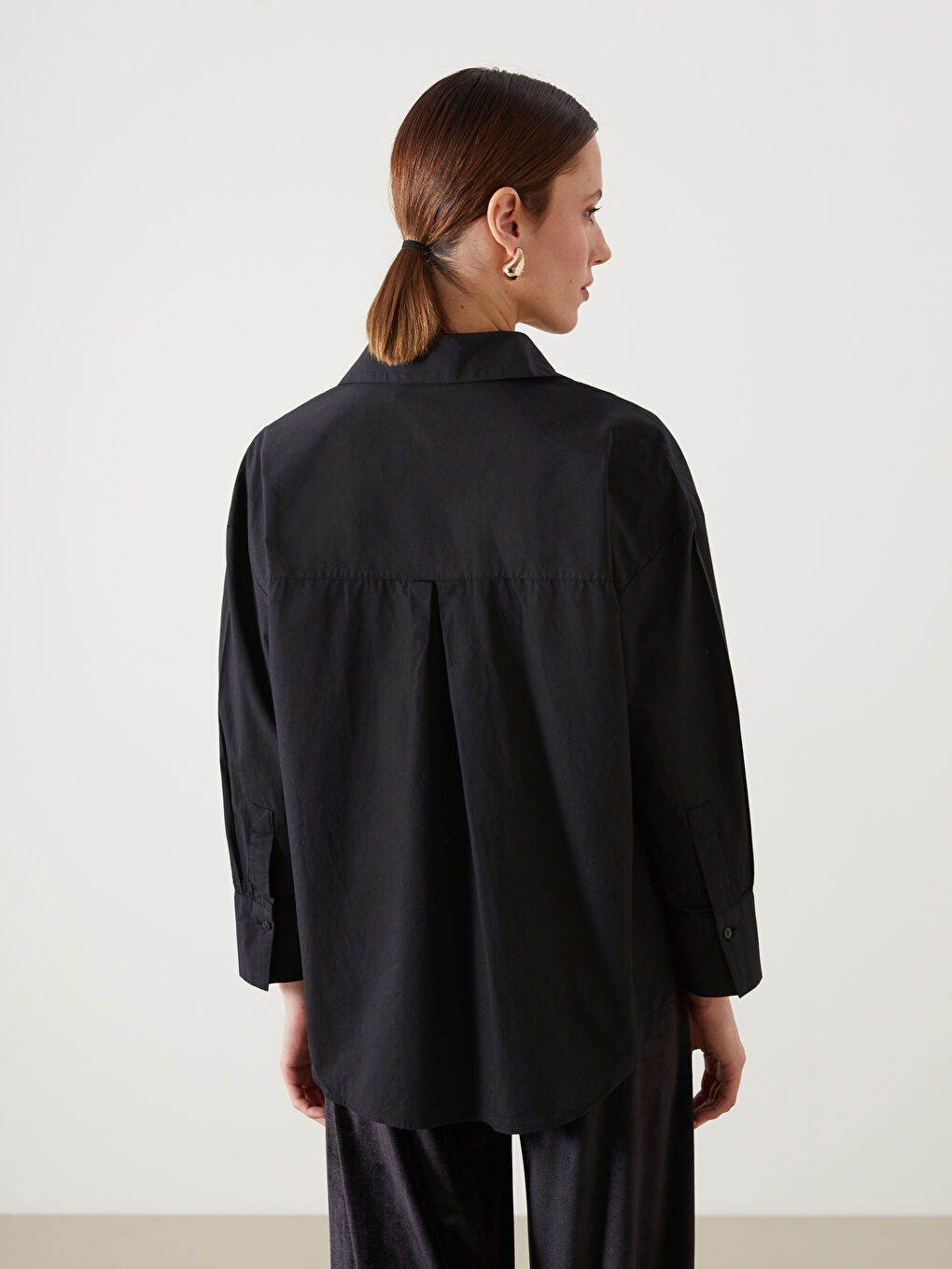 Antrasit Poplin Kadın Gömlek-3