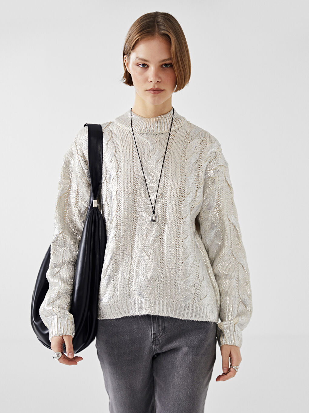 Half Turtleneck Shiny Women'S Knit Sweater -W4KH12Z8-FDH