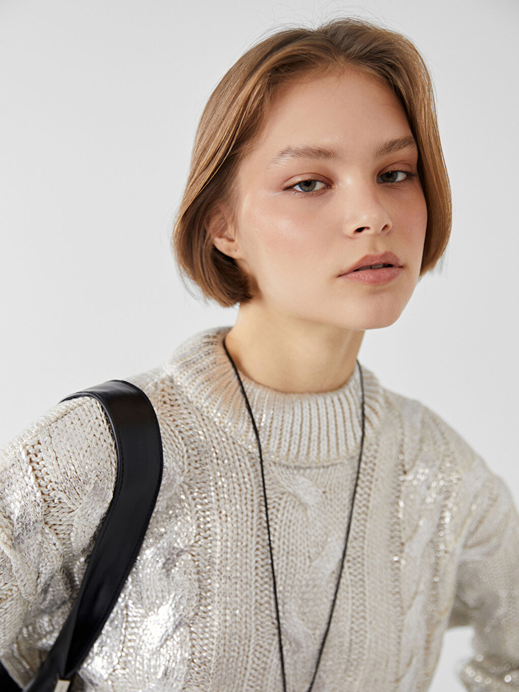 Half Turtleneck Shiny Women'S Knit Sweater -W4KH12Z8-FDH