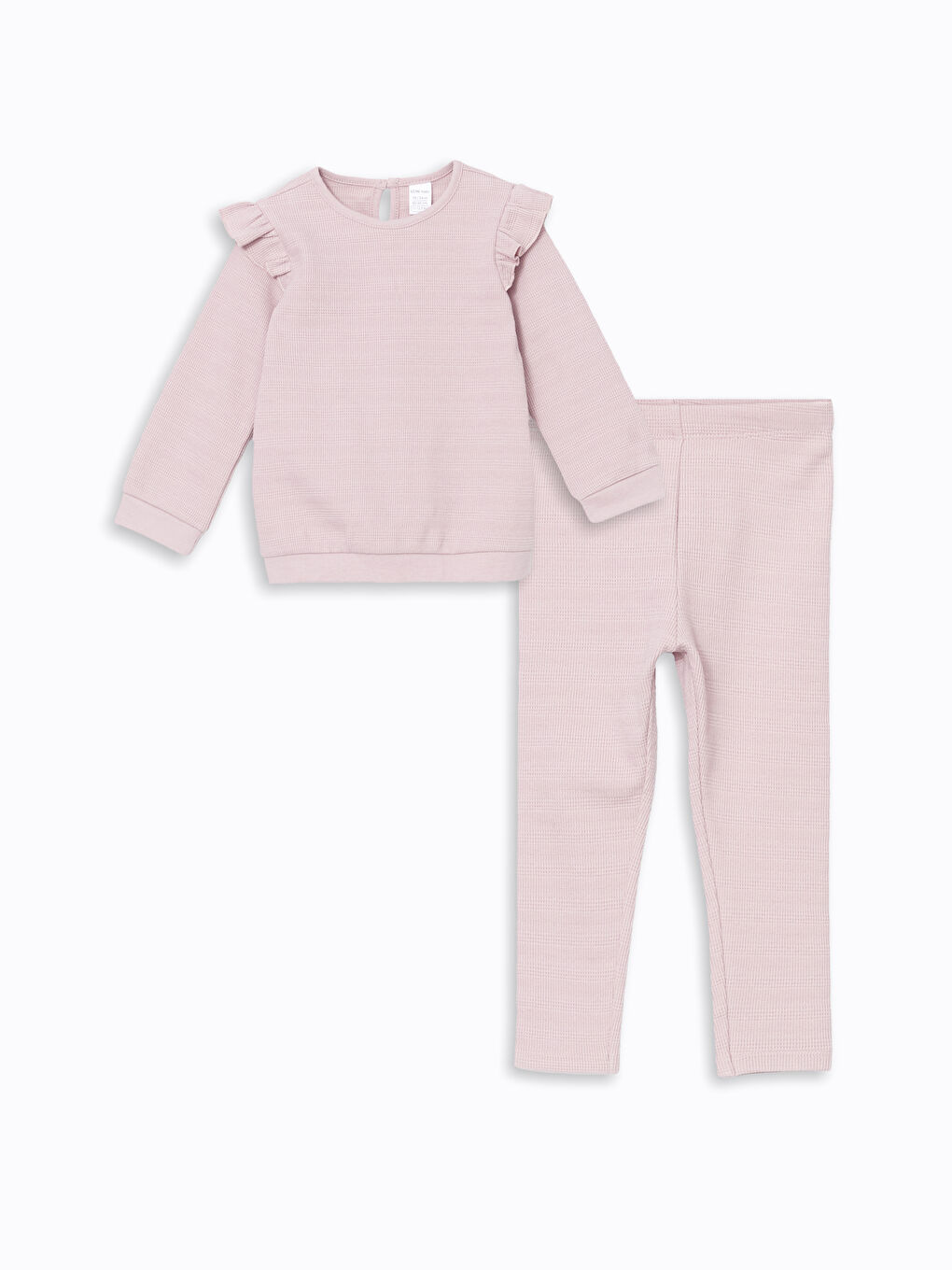 LCW baby Pembe Bisiklet Yaka Baskılı Uzun Kollu Kız Çocuk Pijama Takımı