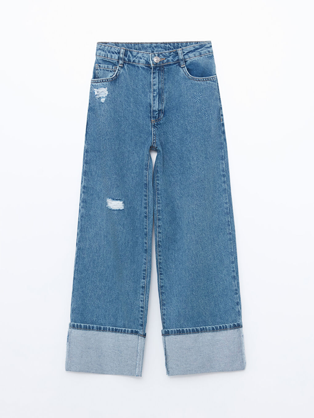 Mavi Beli Ayarlanabilir Lastikli Kız Çocuk Jean Pantolon