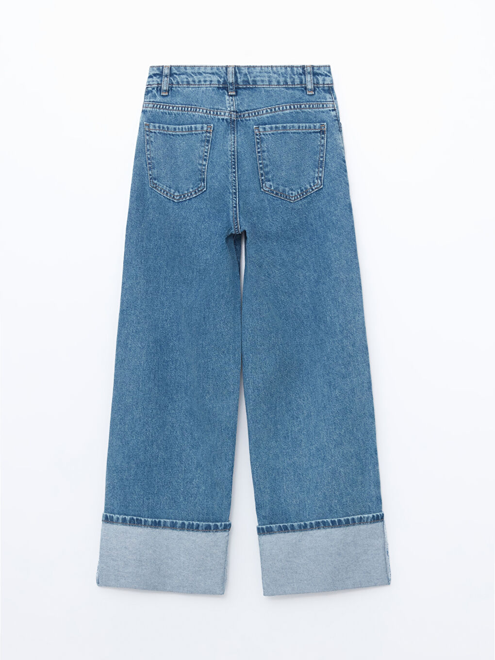 Mavi Beli Ayarlanabilir Lastikli Kız Çocuk Jean Pantolon-1