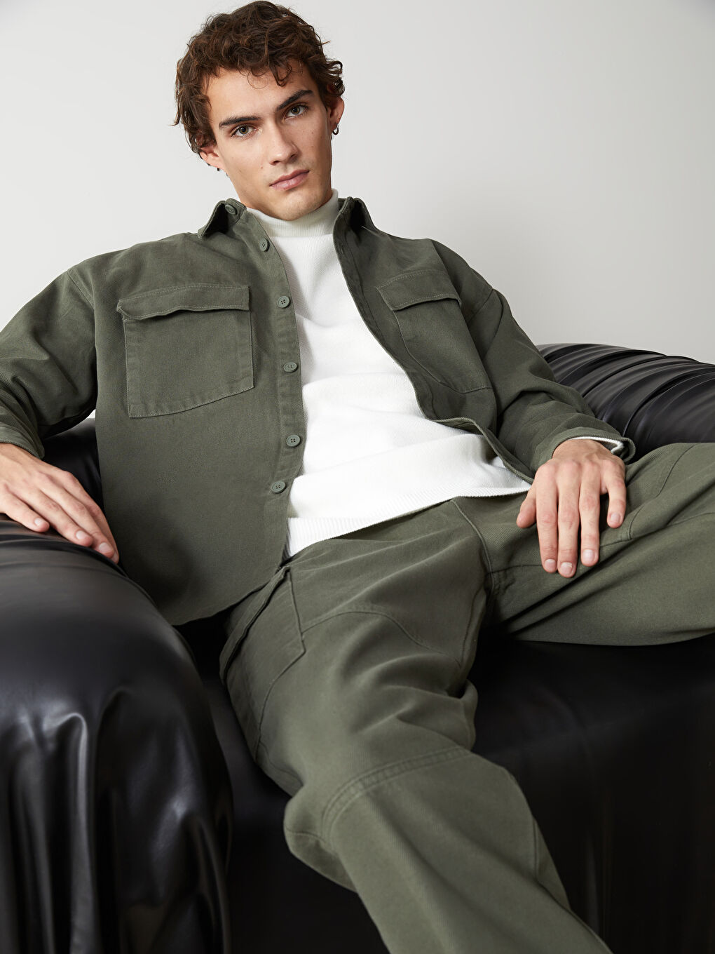 Relaxed Fit Long Sleeve Twill Men's Shirt Jacket -W4KI13Z8-SAY