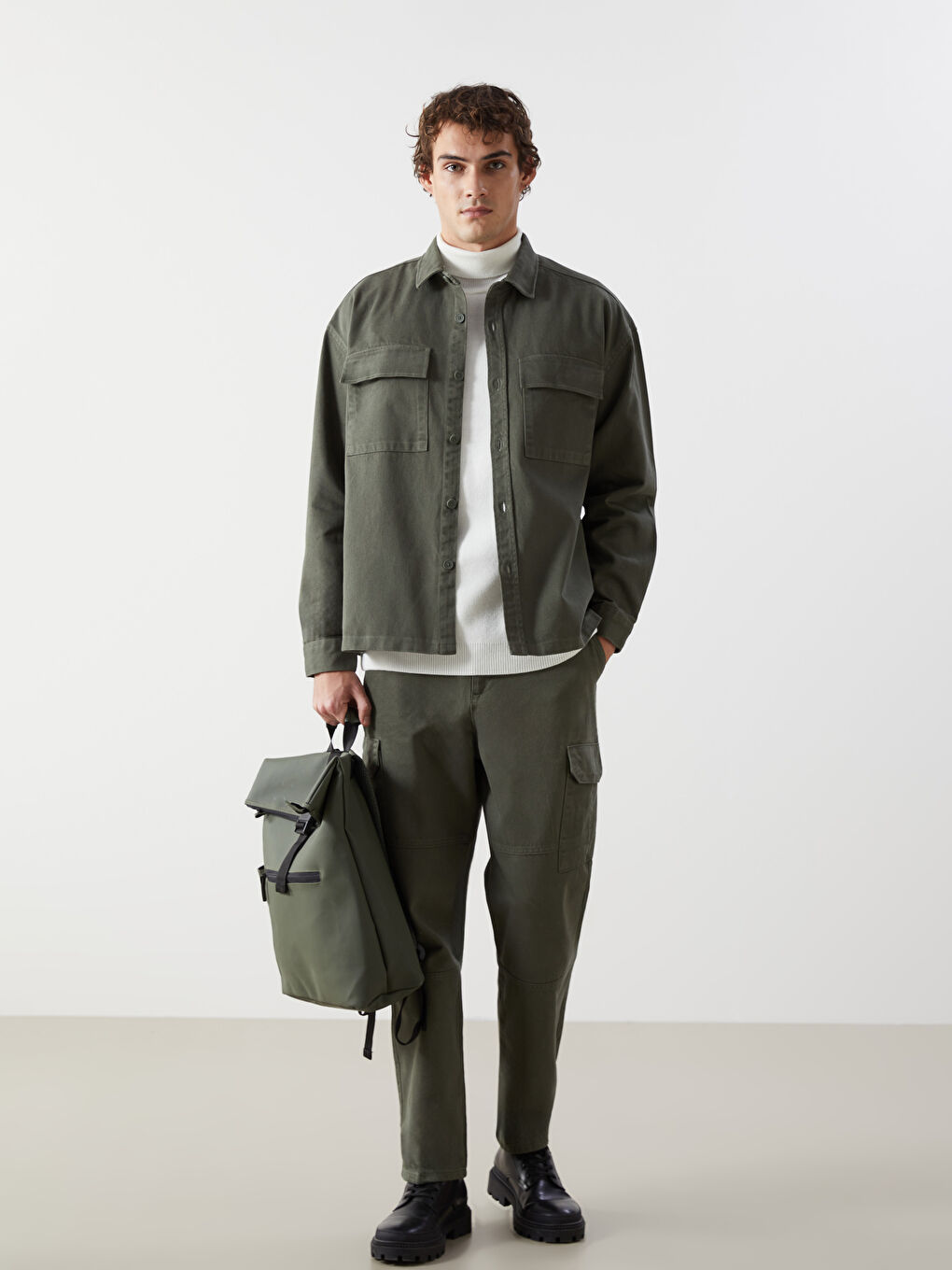 Relaxed Fit Long Sleeve Twill Men's Shirt Jacket -W4KI13Z8-SAY