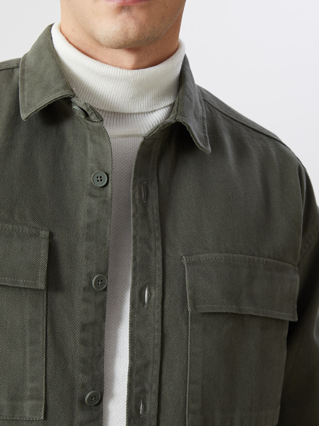 Relaxed Fit Long Sleeve Twill Men's Shirt Jacket -W4KI13Z8-SAY