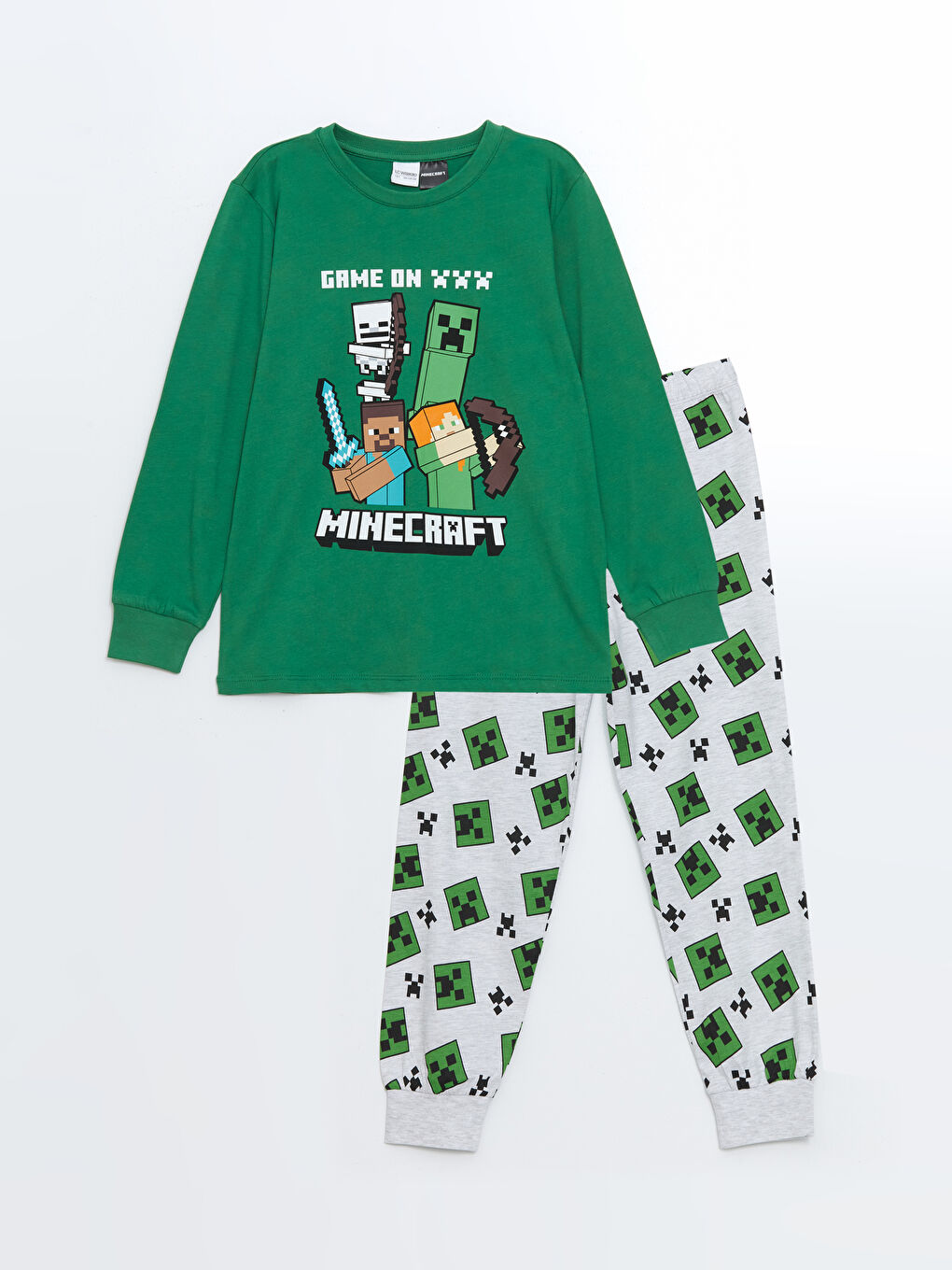 LCW Kids Yeşil Bisiklet Yaka Minecraft Baskılı Erkek Çocuk Pijama Takımı