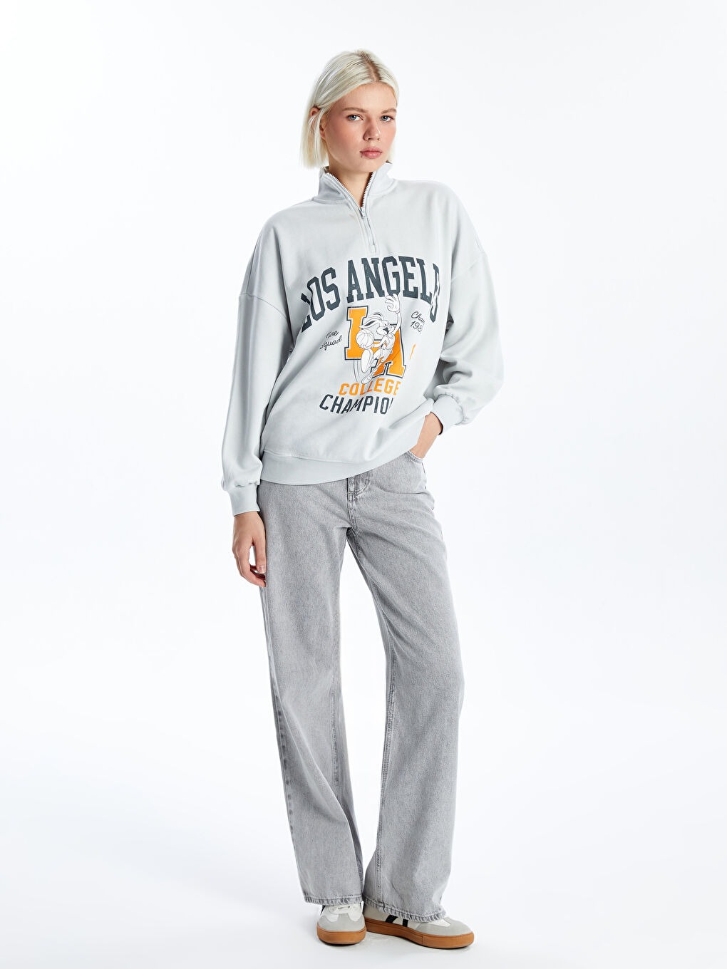 Gri Wideleg Kadın Jean Pantolon