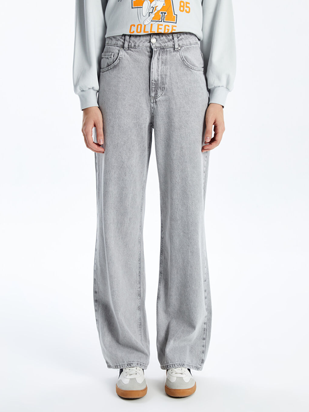 Gri Wideleg Kadın Jean Pantolon-1