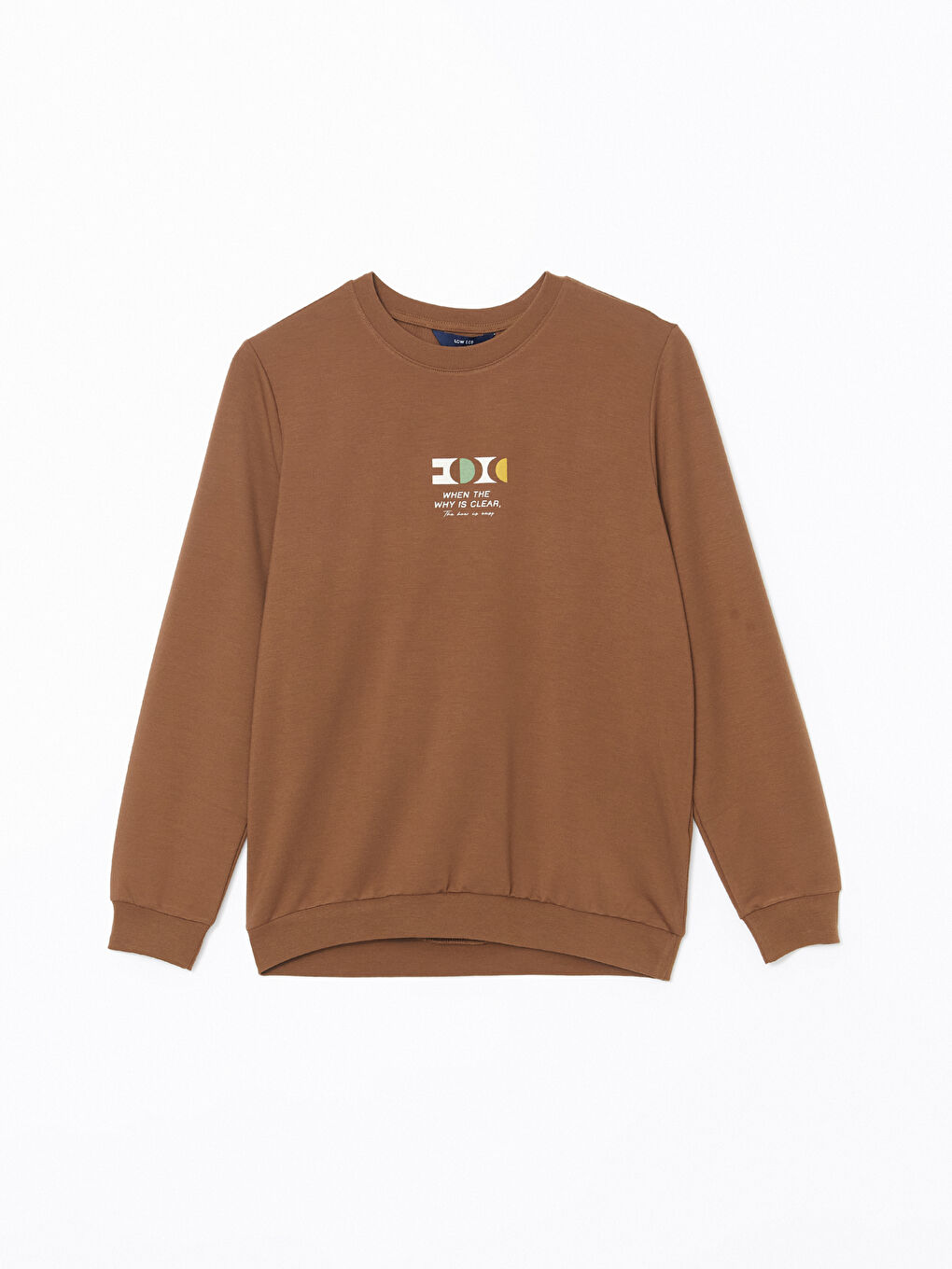 LCW ECO Kahve Bisiklet Yaka Uzun Kollu Baskılı Erkek Sweatshirt - 4