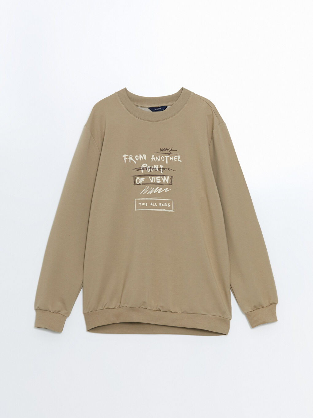 LCW ECO Haki Bisiklet Yaka Uzun Kollu Baskılı Erkek Sweatshirt - 4