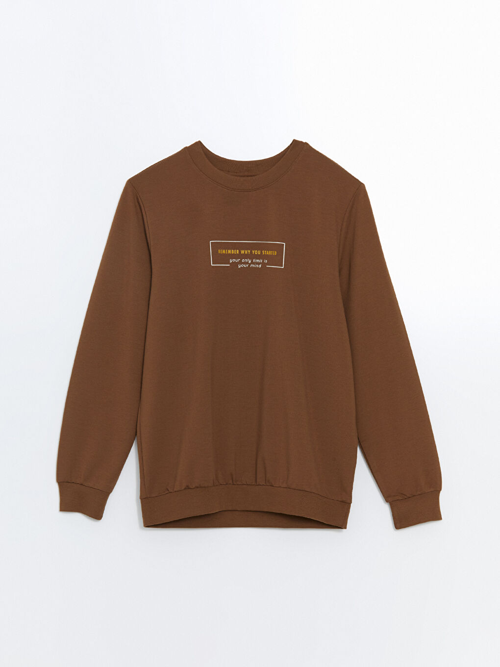 LCW ECO Kahve Bisiklet Yaka Uzun Kollu Baskılı Erkek Sweatshirt