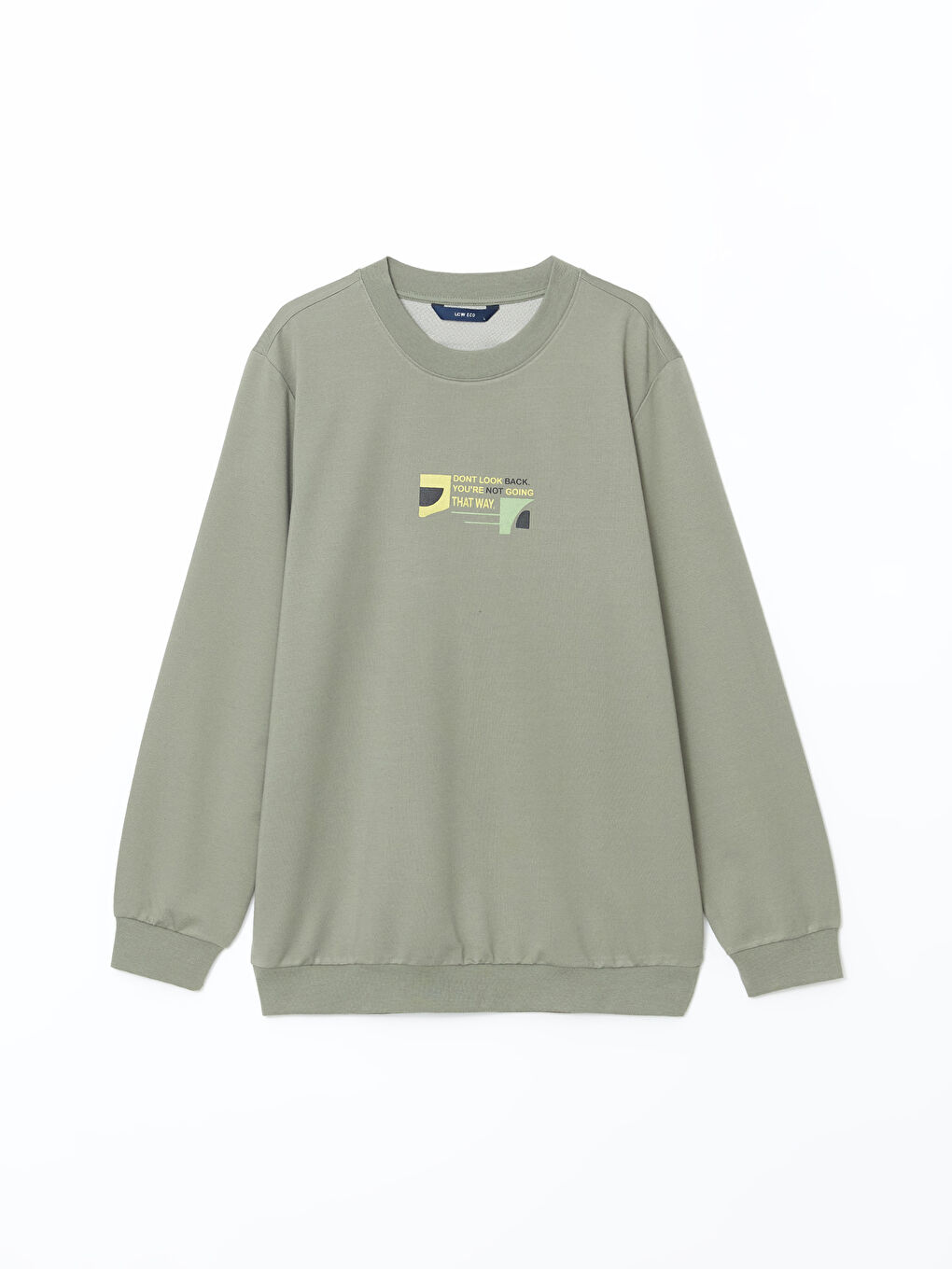 LCW ECO Haki Bisiklet Yaka Uzun Kollu Nakışlı Erkek Sweatshirt - 3