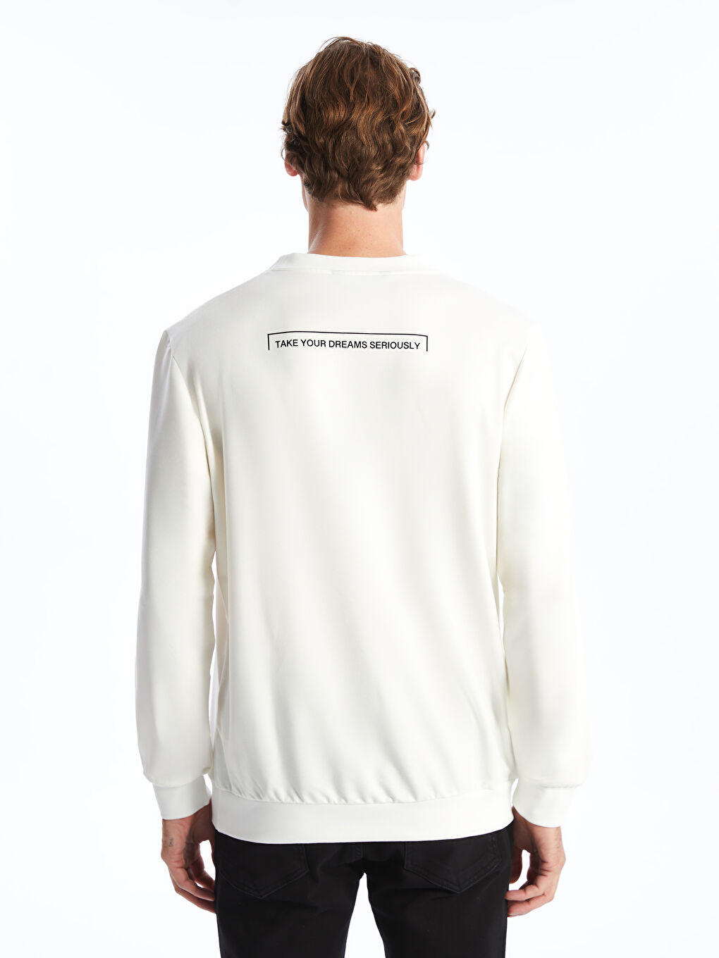 LCW ECO Ekru Bisiklet Yaka Uzun Kollu Baskılı Erkek Sweatshirt - 3