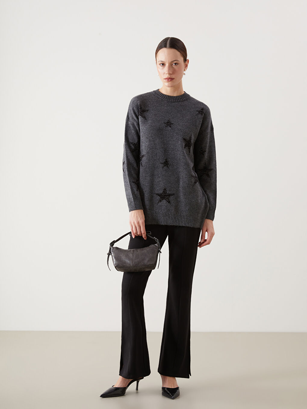 LCW Modest Funnel Neck Star Patterned Women's Knitwear Tunic -W4KJ57Z8-CZM