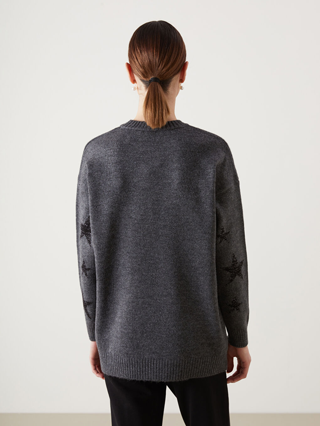 LCW Modest Funnel Neck Star Patterned Women's Knitwear Tunic -W4KJ57Z8-CZM