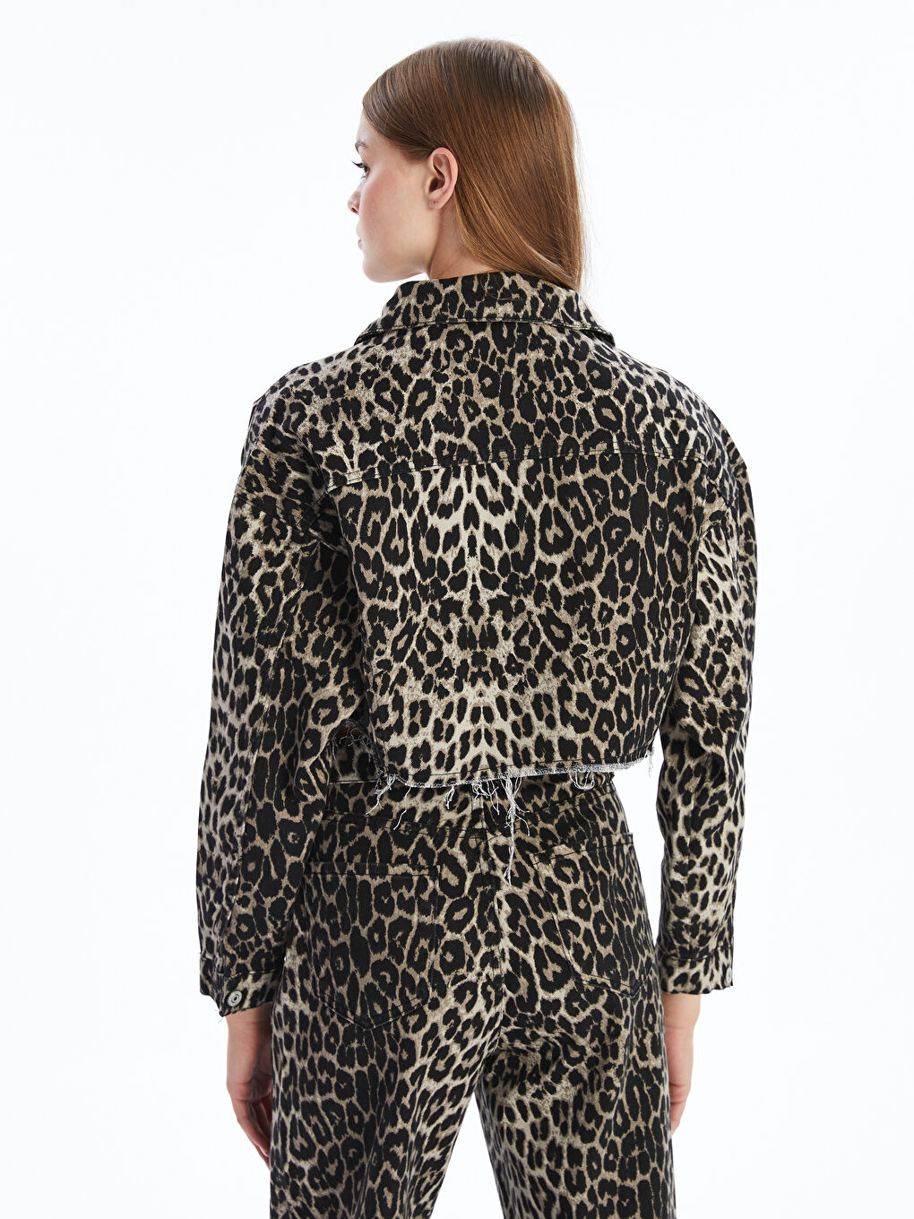 LCW Limited Kahverengi Gömlek Yaka Leopar Desenli Kadın Jean Ceket - 3
