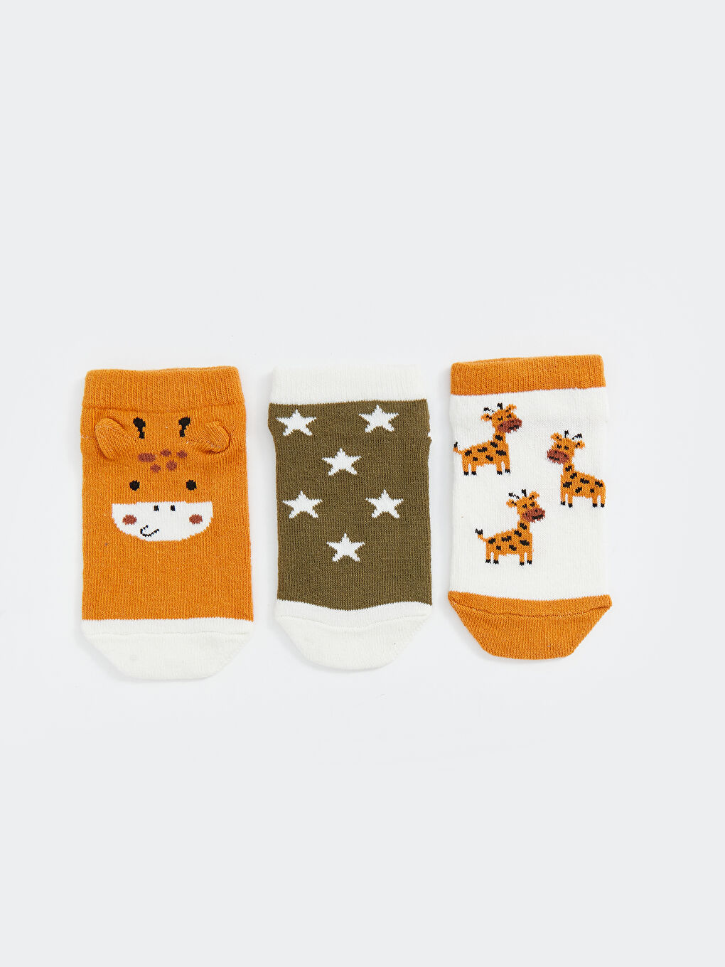 Sarı Baskılı Erkek Bebek Soket Çorap 3'lü