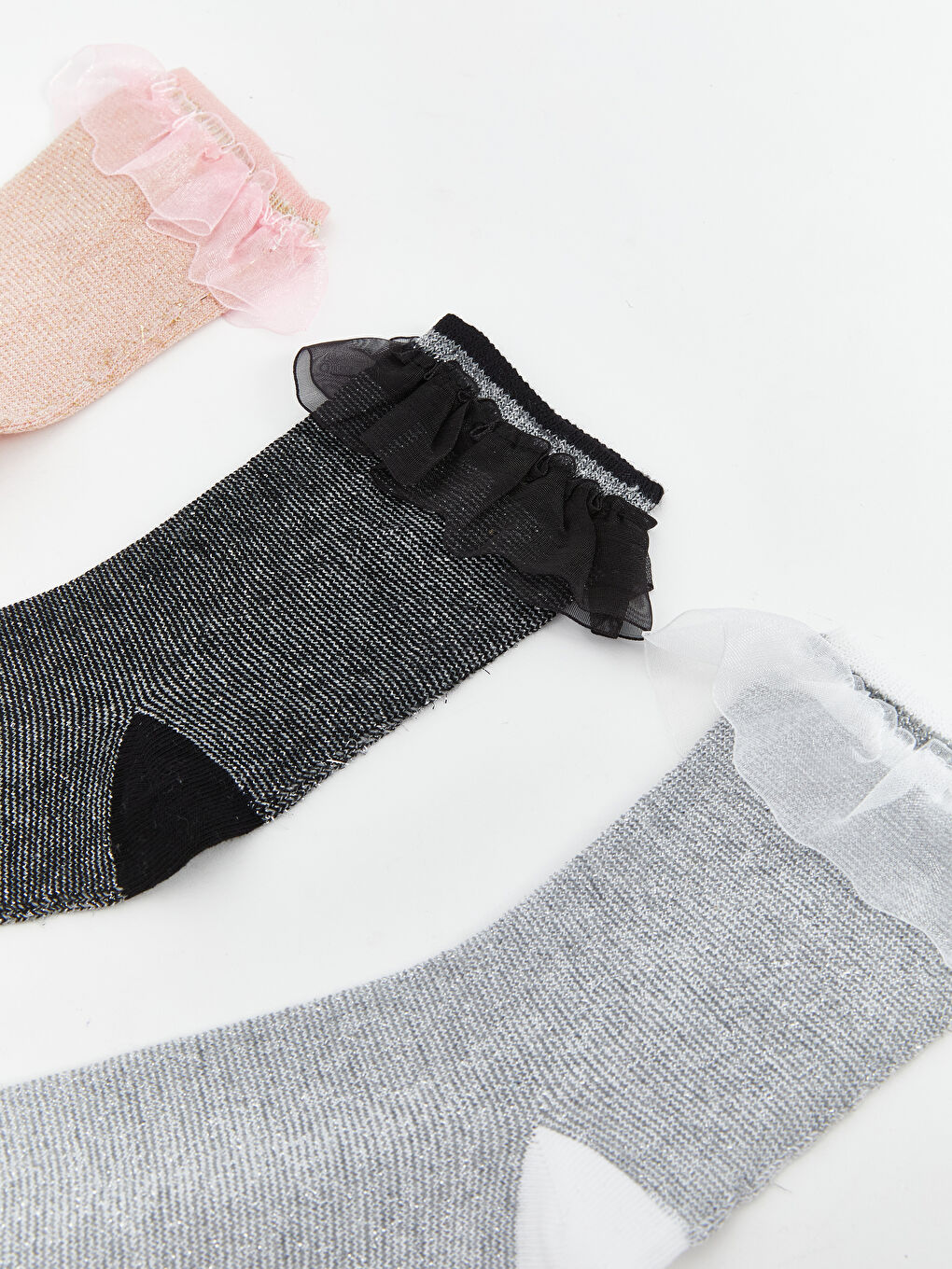 Karışık Dantel Detaylı Kız Çocuk Soket Çorap 3'lü-1