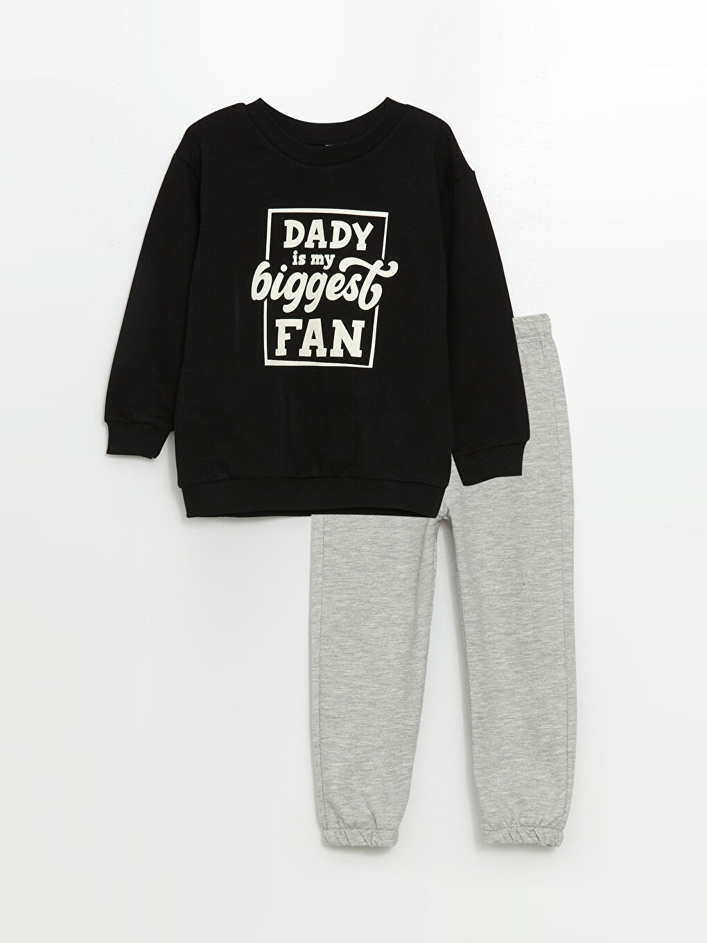 LCW baby Yeni Siyah Bisiklet Yaka Baskılı Erkek Bebek Sweatshirt ve Eşofman Alt 2'li Takım